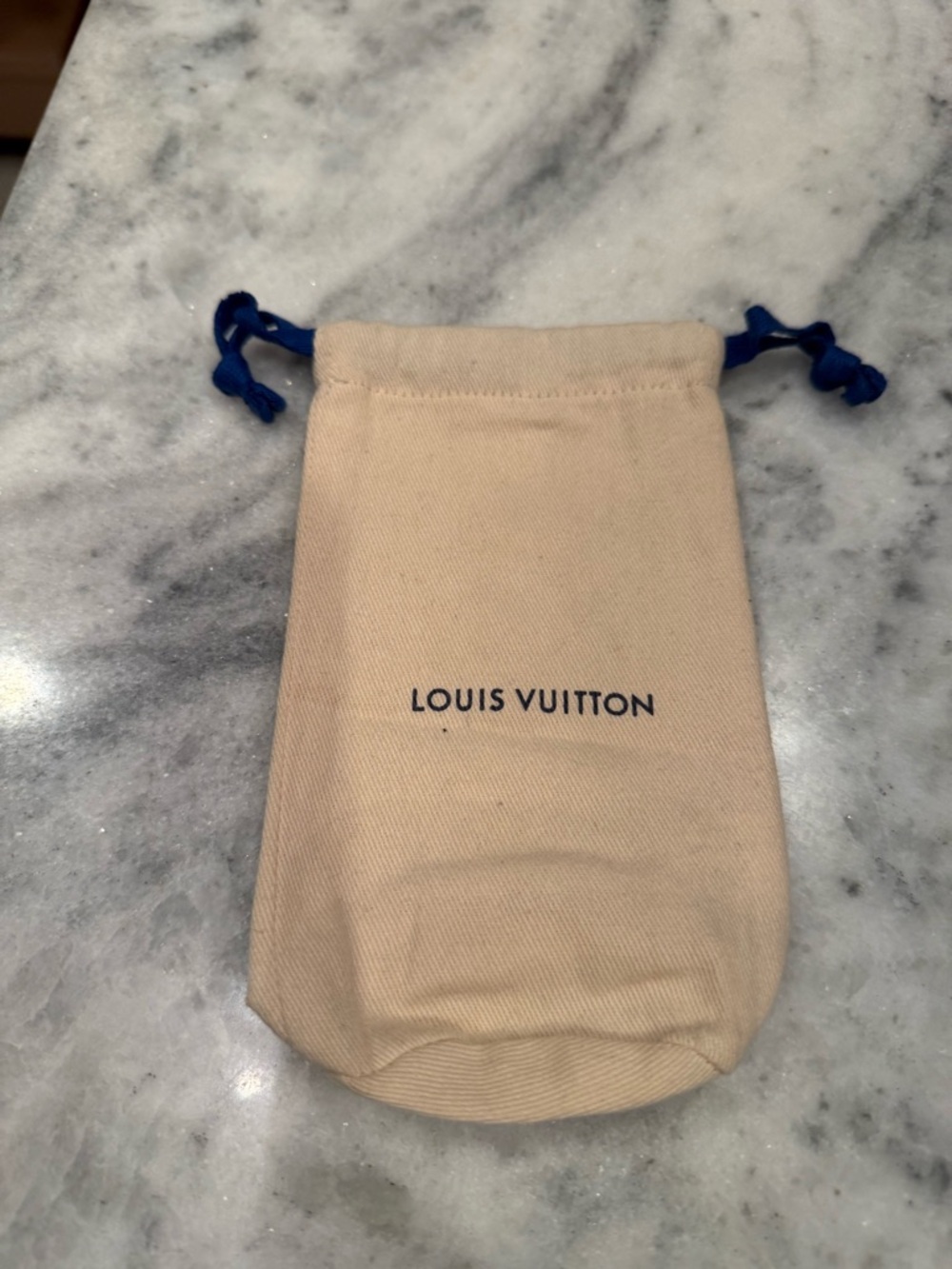 Louis Vuitton Beige Pouch with Blue Drawcords for sunglasses